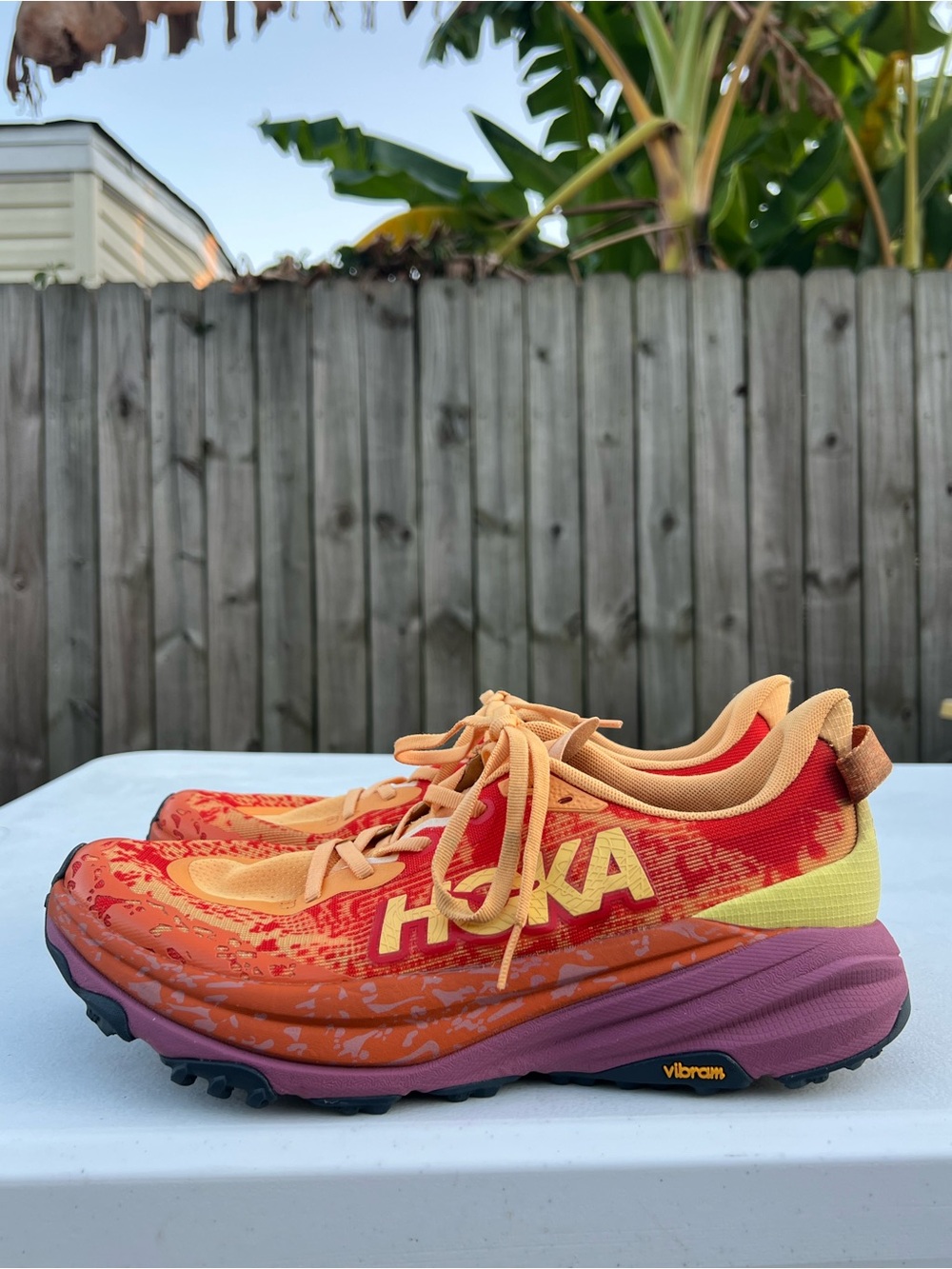 Women’s Hoka SpeedGoat 6 Orange Red Yellow Trail Running Shoes size 11
